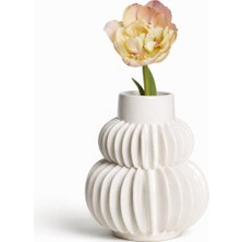 Warm Design Seramik Vazo Modern Dekoratif Beyaz Salon Konsol Dekoru 14 cm