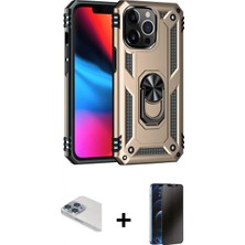 Marsilyan™- iPhone 13 Pro Max Kılıf Ahenk Klasik Koleksiyonu - Siyah 3D Antistatik Hayalet Cam Ekran Koruyucu + Pers Alüminyum Kamera Lens - Sabe