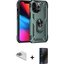 Marsilyan™- iPhone 13 Pro Max Kılıf Ahenk Klasik Koleksiyonu - Siyah 3D Antistatik Hayalet Cam Ekran Koruyucu + Pers Alüminyum Kamera Lens - Sabe