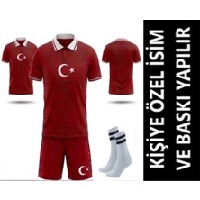 Taha spor Özel Isim Yazılır Türkiye Çocuk Forması Takımı Y04 Yakalı Özel Tasarım Kırmızı Beyaz Çorap Hediyeli