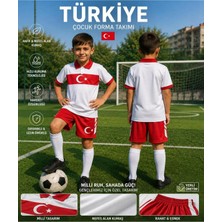 Taha spor Türkiye Isimsiz Beyaz-Kırmızı Yakalı Euro 2025/26 Sezon Özel Tasarım Çocuk Forma Takımı (Y01)