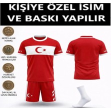 Taha spor Özel Isim Yazılır Türkiye Euro 2026 Milli Takım Çocuk Forması (03) Özel Tasarım Kırmızı Beyaz Çorap Hediyeli