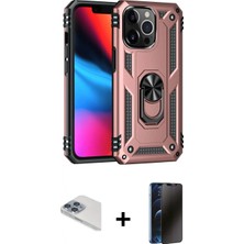 Marsilyan™- iPhone 13 Pro Max Kılıf Ahenk Klasik Koleksiyonu - Siyah 3D Antistatik Hayalet Cam Ekran Koruyucu + Pers Alüminyum Kamera Lens - Sabe