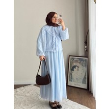 Miraydin Butik Kadın Önü Fırfırlı Modal Etekli Takım M2640 - Bebe Mavisi