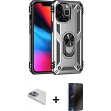 Marsilyan™- iPhone 13 Pro Max Kılıf Ahenk Klasik Koleksiyonu - Siyah 3D Antistatik Hayalet Cam Ekran Koruyucu + Pers Alüminyum Kamera Lens - Sabe