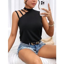 Moda Loris Kadın Omuzdan Şerit Detaylı Yarı Balıkçı Yaka Viskon Bluz