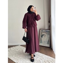 Miraydin Butik Kadın Önü Fırfırlı Modal Etekli Takım M2640 - Mürdüm
