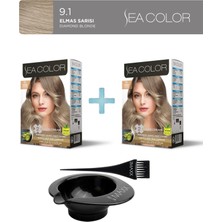 Sea Color 2'li Paket Set Saç Boyası 9.1 Elmas Sarısı, Boya Tası ve Fırça Hediye!