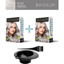 Sea Color 2'li Paket Set Saç Boyası 0.02 Gümüş Gri, Boya Tası ve Fırça Hediye!
