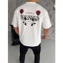 Zenvia Erkek Kısa Kol Yazlık Tişört Bisiklet Yaka Baskılı Oversize T-Shirt - Beyaz