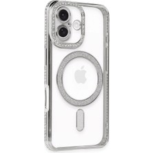 Zenvia Apple Iphone 16 Kılıf Joke Simli Magneticsafe Kılıf - Gümüş