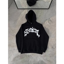 Zenvia Kadın Kapüşonlu Kanguru Cepli Sweatshirt 3 Iplik Pamuklu Baskılı Hoodie -  Siyah