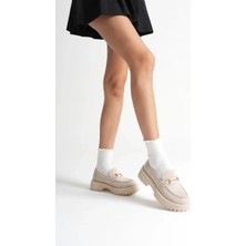 Zenvia Toka Detaylı Bej Süet Günlük Loafer Ayakkabı TR10MS04D