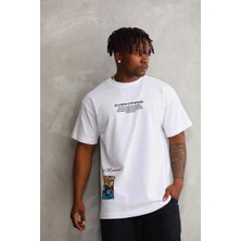 Zenvia Erkek Bisiklet Yaka Baskılı Oversize T-Shirt - Beyaz