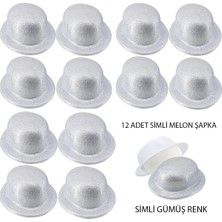 Zenvia Gümüş Renk Simli Melon Yuvarlak Parti Şapkası 12 Adet