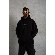 Zenvia Erkek 3 Iplik Pamuklu Kapüşonlu Baskılı Cepli Oversize Sweatshirt Hoodie - Siyah