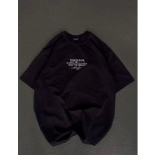 Zenvia Kadın Baskılı T-Shirt Kısa Kol Bisiklet Yaka Oversize Rahat Kalıp Günlük Tişört   - Siyah