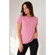 Zenvia Kadın Basic Tişört Bisiklet Yaka Kısa Kol Günlük Yazlık Slim Fit T-Shirt - Pembe