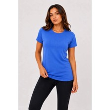 Zenvia Kadın Basic Tişört Bisiklet Yaka Kısa Kol Günlük Yazlık Slim Fit T-Shirt - Mavi