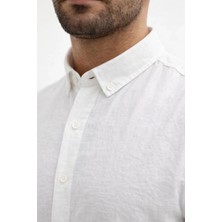 Zenvia Erkek Keten Kumaş Oversize Uzun Kollu Rahat Kalıp Gömlek - Beyaz