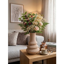 Triora Design Dalga Form Dekoratif Bej Vazo – Modern Minimalist 3D Tasarım Vazo 22CM x 15CM
