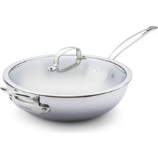 Greenpan Premiere Pro 5-Ply Paslanmaz Çelik Cam Kapaklı Wok Tava 30 cm 4.74 L