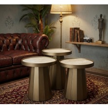 Shade Design Vetra Olımpo Bronz Eskitme Seramik Zigon Sehpa 3’lü Set – Ultra Mdf Modern Yan Sehpa