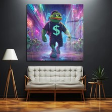 GLAZELLA Pepe The Frog Neon Işıklar Altında: Dijital Sanat Cam Tablo