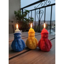 AY IŞIĞI MUMLARI Kardan Adam 3'lü Hediyelik Dekoratif Hoş Kokulu Parafin Wax Mum (Kırmızı + Sarı + Mavi Renkli)