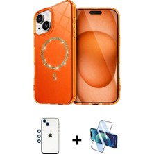 Marsilyan™- iPhone 14 Kılıf Kıvılcım Form Prime - Siyah 3D Antistatik Cam Ekran Koruyucu + Shine Kamera Lens - Mı