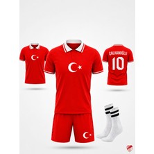 Yenteks Türkiye Euro 2026 Milli Takım Hakan Çalhanoğlu (Y04) Çocuk Futbol Forması  Özel Tasarım Kırmızı Beyaz Çorap Hediyeli