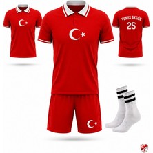 Yenteks Türkiye Euro 2026 Milli Takım Yunus Akgün (Y04) Çocuk Futbol Forması  Özel Tasarım Kırmızı Beyaz Çorap Hediyeli