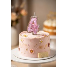 Partixa Pembe Taşlı Kelebekli Rakam Mum Doğum Günü Pasta Süsü
