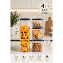 4'lü Vakumlu Silikon Contalı Kare Erzak,un,bakliyat Saklama Kabı SETI-3X700 ML-1X2100 ml