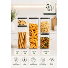 5'li Vakumlu Contalı Kare Erzak,un,bakliyat Saklama Kabı SETI-1X700 ML-2X1000 ML-1X1400 ML-1X2100 ml