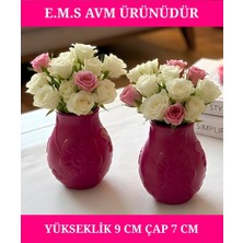 E.M.S 2 Adet Fuşya Renk Çiçek Desenli Vazo Dekoratif Vazo Dekoratif Saksı.