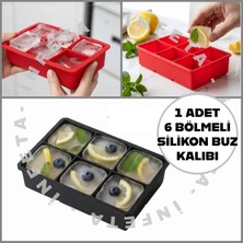 İnfeta 1 Adet 6'lı Kare Buz Kalıbı-Dev Buz Küpleri 6 Bölmeli Buzluk Kare Buz Küpü Karışık Renk