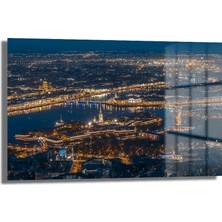 GLAZELLA Işıklar Şehri: Gece Manzaralı Modern Cam Tablo