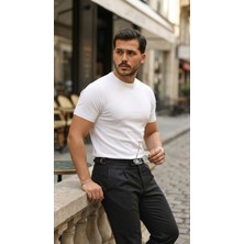 Moda Loris Erkek Basic Bisiklet Yaka Kısa Kollu Triko Tişört - %100 Pamuk Akrilik