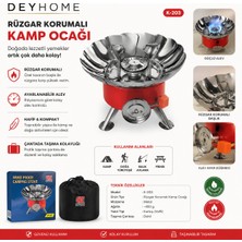 Deyhome Rüzgar Korumalı Kamp Ocağı 2800W Portatif Gaz Kartuşlu Kamp Piknik Doğa Yürüyüşü Ocak Seti Taşıma Çantalı Kırmızı Gövde