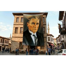 Punto Dizayn Sivil Mustafa Kemal Atatürk Portresi Poster Bayrak Premium Raşel Kumaş Ata2
