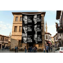 Punto Dizayn Mustafa Kemal Atatürk Altın Imza Ay Yıldız Bayrak Poster Bayrak Premium Raşel Kumaş ATA59