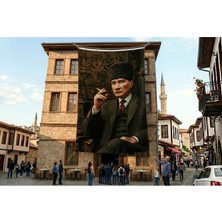 Punto Dizayn Kalpaklı Mustafa Kemal Atatürk Portresi Poster Bayrak Premium Raşel Kumaş ATA70