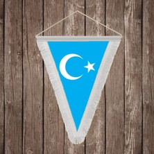 Punto Dizayn Doğu Türkistan Beyaz Saçaklı Üçgen Flama Bayrak Hatıra Flama