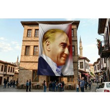 Punto Dizayn Yan Portre Atatürk Poster Bayrak Premium Raşel Kumaş ATA45