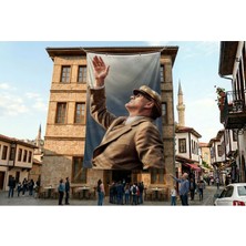 Punto Dizayn Göğe Bakan Atatürk.Atatürk Portresi Poster Bayrak Premium Raşel Kumaş ATA73