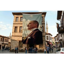 Punto Dizayn Mustafa Kemal Atatürk Yan Portre Poster Bayrak Premium Raşel Kumaş ATA71