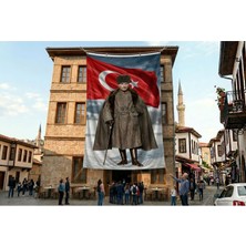 Punto Dizayn Atatürk ve Türk Bayrağı Poster Bayrak Premium Raşel Kumaş ATA72