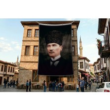 Punto Dizayn Kalpaklı Gazi Mustafa Kemal Atatürk Portresi Poster Bayrak Premium Raşel Kumaş ATA35