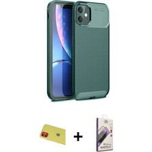 Marsilyan™- iPhone 11 Kılıf Eksen Form Prime - Siyah Bilvis 3D Mat Cam Ekran Koruyucu + Rainbow Kamera Lens Koruma Cam - Kı